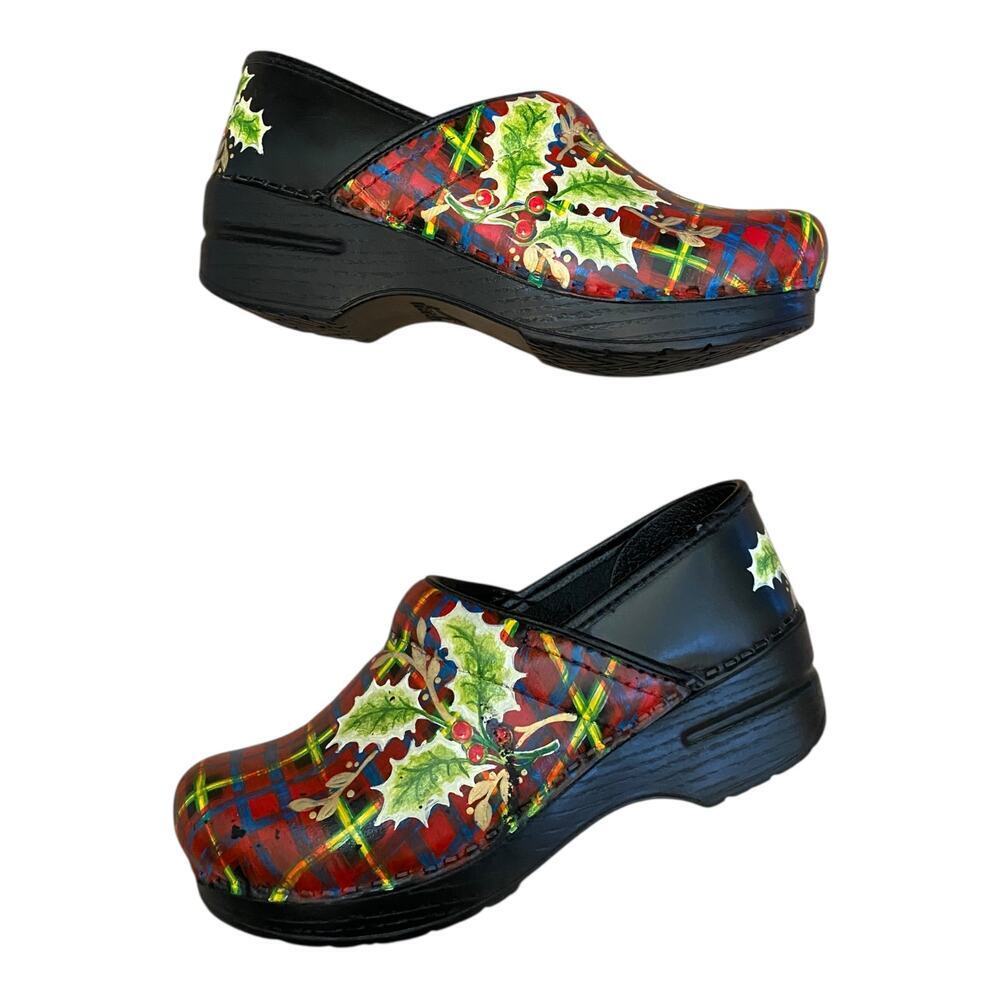 Rare 7/50 Carol Weber Hand-Painted Dansko Professional Holly Plaid Clogs Eu 35